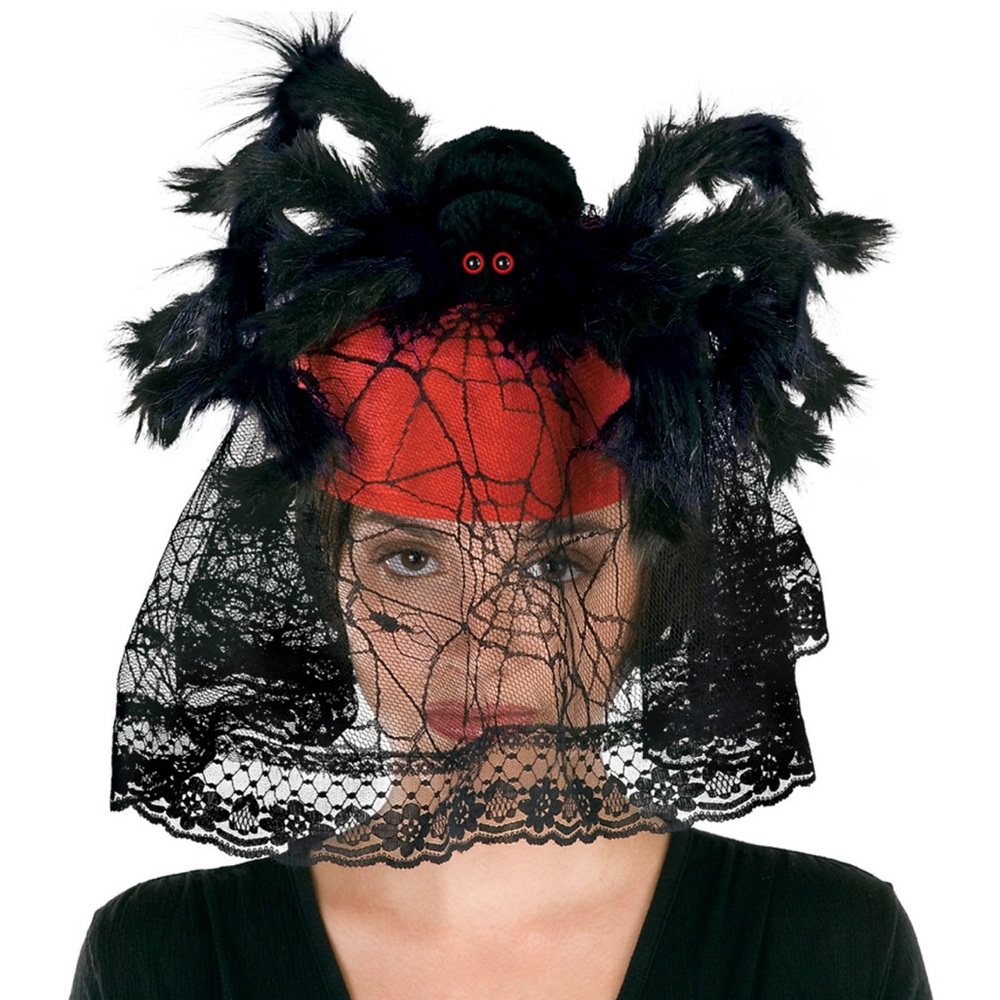 Halloween Spider pillbox mourning hat lace veil Gothic